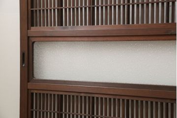 古民具・骨董 ダイヤガラス入りのアンティーク格子戸 2枚セット(裏障子付き)