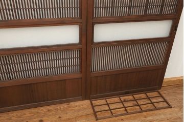 古民具・骨董 ダイヤガラス入りのアンティーク格子戸 2枚セット(裏障子付き)