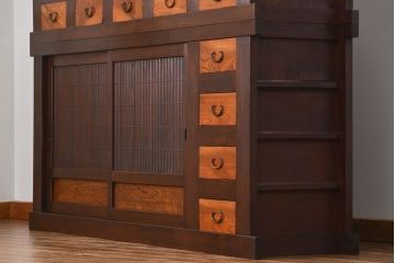 アンティーク家具　古民具・骨董 状態の良い美しい昇り引き出し付き六尺水屋箪笥(近江水屋箪笥、食器棚)