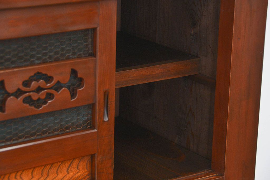 アンティーク家具　古民具・骨董 状態の良い美しい昇り引き出し付き六尺水屋箪笥(近江水屋箪笥、食器棚)