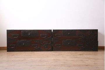 和製アンティーク　古民具・骨董　希少!鳳凰の特大金具　前面桐材　佐渡小木箪笥(佐渡箪笥、芸者箪笥、桐箪笥、桐たんす、収納箪笥、和タンス、時代箪笥)(R-013769)