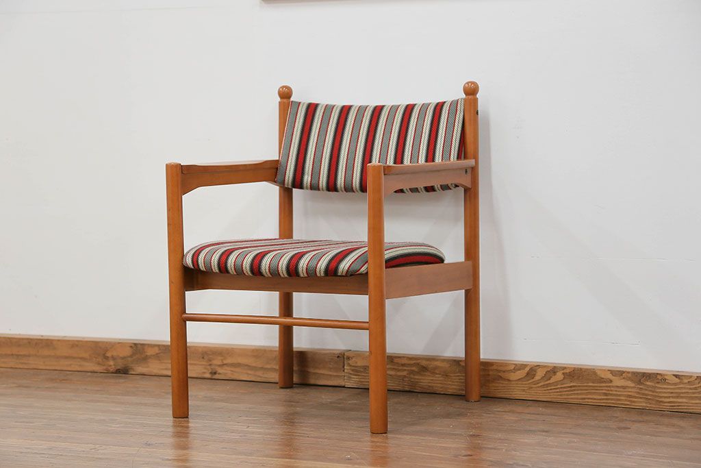 レトロ家具　昭和レトロ 1970年代 ストライプ柄アームチェア(1)(椅子、イス)