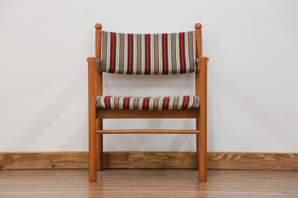 レトロ家具　昭和レトロ 1970年代 ストライプ柄アームチェア(1)(椅子、イス)