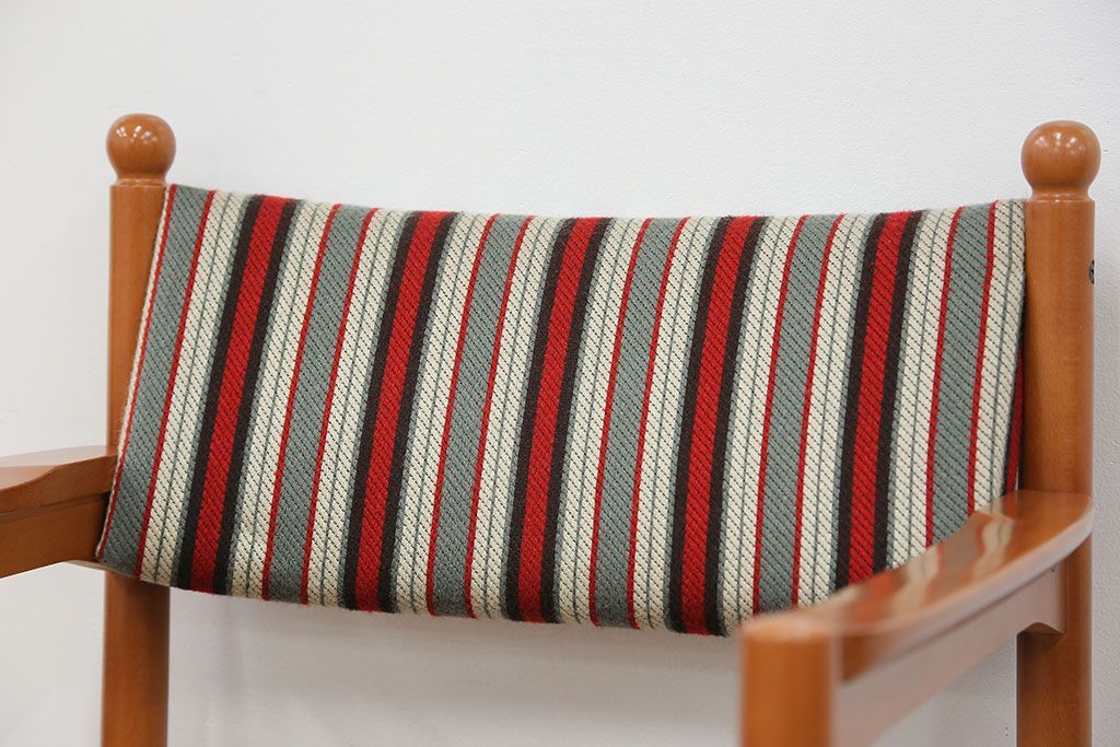 レトロ家具　昭和レトロ 1970年代 ストライプ柄アームチェア(1)(椅子、イス)