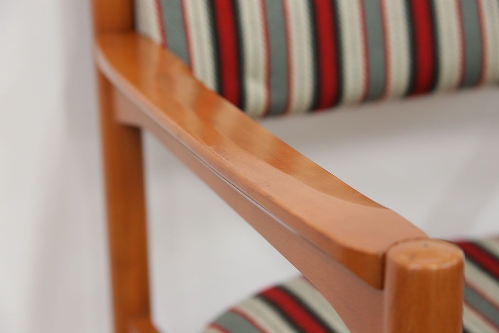 レトロ家具　昭和レトロ 1970年代 ストライプ柄アームチェア(1)(椅子、イス)