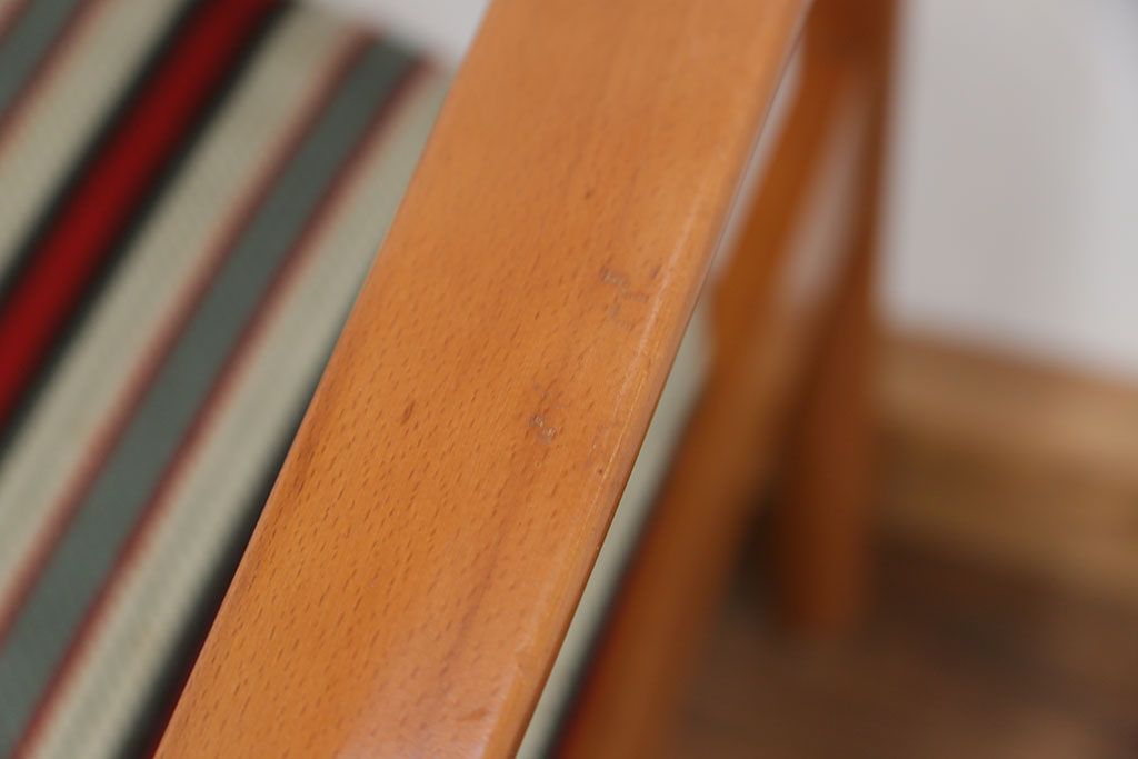 レトロ家具　昭和レトロ 1970年代 ストライプ柄アームチェア(1)(椅子、イス)