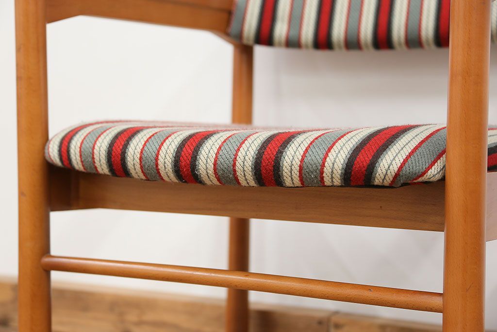 レトロ家具　昭和レトロ 1970年代 ストライプ柄アームチェア(1)(椅子、イス)