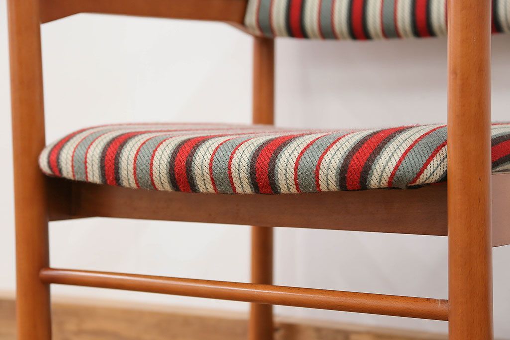 レトロ家具　昭和レトロ 1970年代 ストライプ柄アームチェア(2)(椅子、イス)