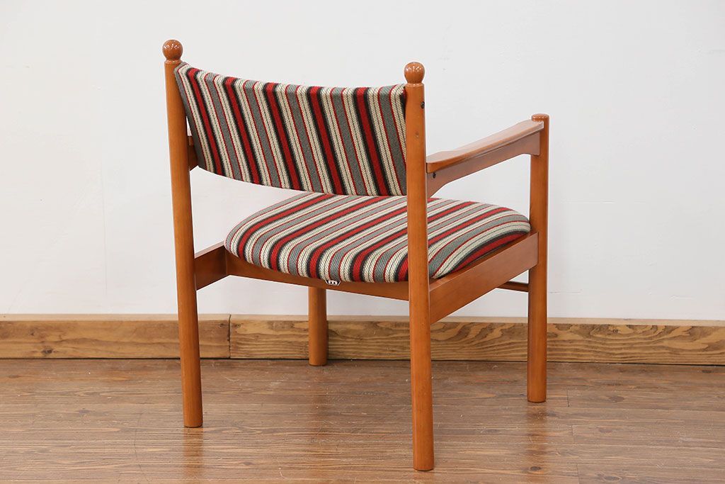 レトロ家具　昭和レトロ 1970年代 ストライプ柄アームチェア(2)(椅子、イス)