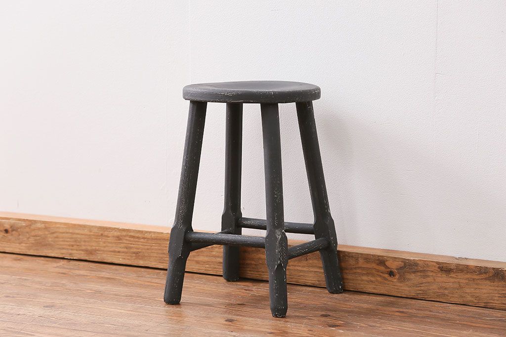 アンティーク家具　アンティークペイント かわいい丸椅子(スツール、丸椅子)