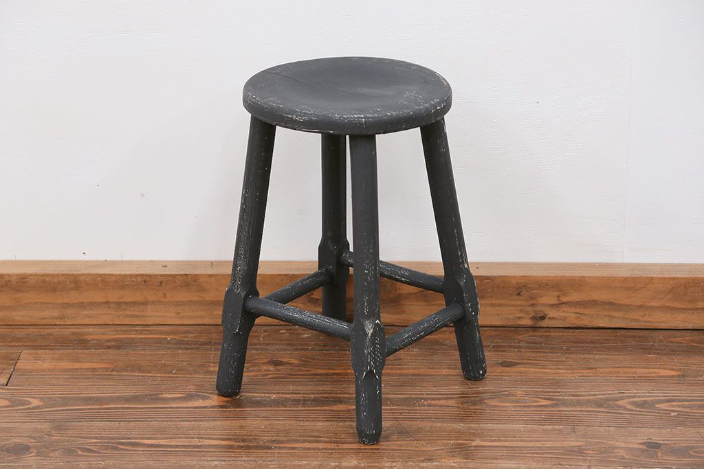 アンティーク家具　アンティークペイント かわいい丸椅子(スツール、丸椅子)