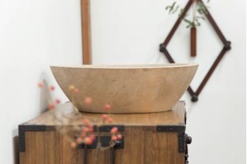 アンティーク雑貨　古民具・骨董　古い木味の大きなこね鉢(ボール・木鉢)