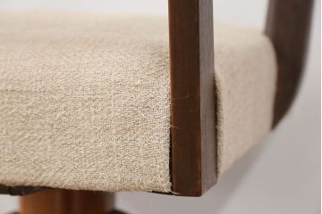 レトロ家具　和製アンティーク　アンティークリネン座面のレトロな回転椅子(回転イス、ドクターチェア)
