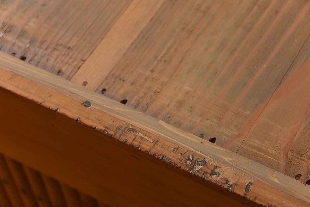 アンティーク家具　古民具・骨董 希少な生地色の上質な六尺水屋箪笥(食器棚、収納棚、時代箪笥)