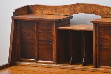 アンティーク家具　古民具・骨董 極上品　古い欅材と栓材の上手造り帳場机(デスク、在宅ワーク、在宅用文机)