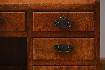 アンティーク家具　古民具・骨董 極上品　古い欅材と栓材の上手造り帳場机(デスク、在宅ワーク、在宅用文机)