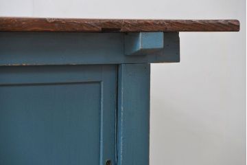 アンティーク家具　アンティークペイント　古い木の大きな作業台(テーブル、陳列台)