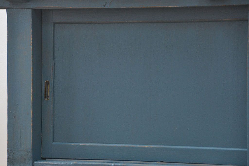 アンティーク家具　アンティークペイント　古い木の大きな作業台(テーブル、陳列台)