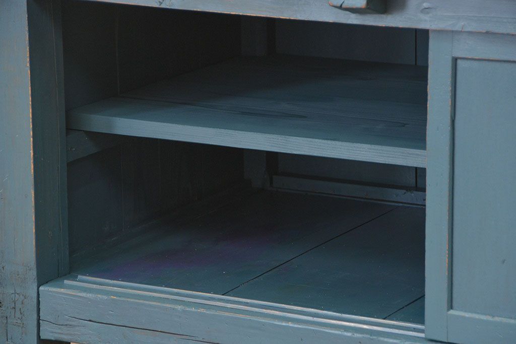 アンティーク家具　アンティークペイント　古い木の大きな作業台(テーブル、陳列台)