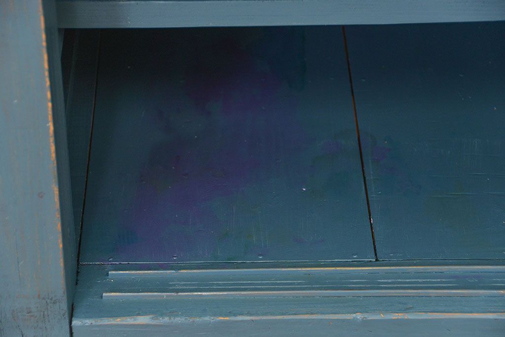 アンティーク家具　アンティークペイント　古い木の大きな作業台(テーブル、陳列台)