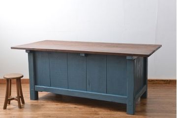 アンティーク家具　アンティークペイント　古い木の大きな作業台(テーブル、陳列台)