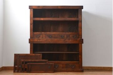 アンティーク家具　古民具・骨董 特別注文造り　希少な前面欅材!五尺水屋箪笥(食器棚、カップボード)