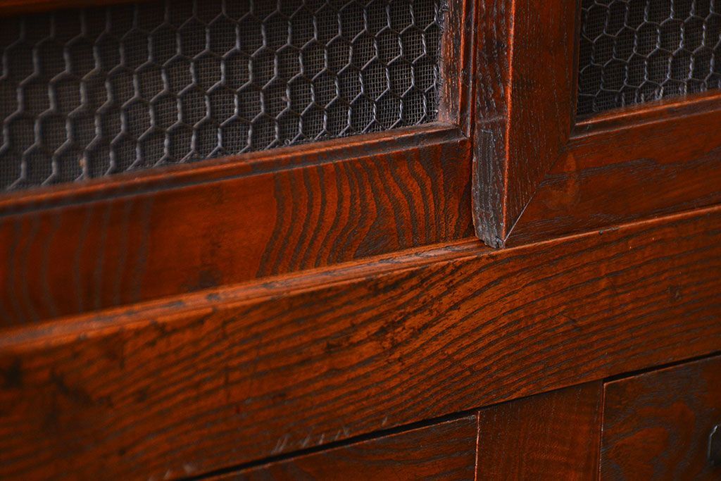 アンティーク家具　古民具・骨董 特別注文造り　希少な前面欅材!五尺水屋箪笥(食器棚、カップボード)