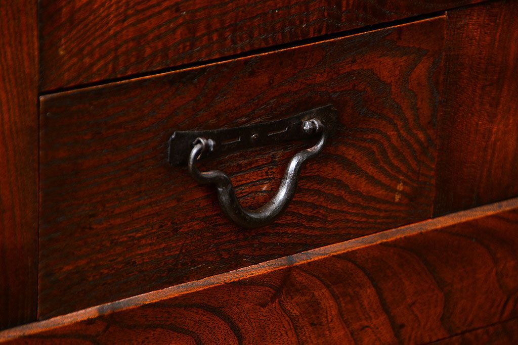 アンティーク家具　古民具・骨董 特別注文造り　希少な前面欅材!五尺水屋箪笥(食器棚、カップボード)