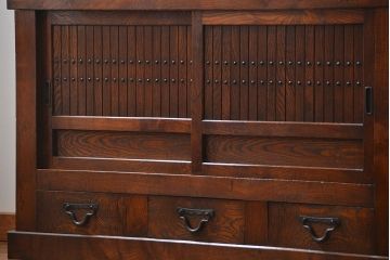 アンティーク家具　古民具・骨董 特別注文造り　希少な前面欅材!五尺水屋箪笥(食器棚、カップボード)