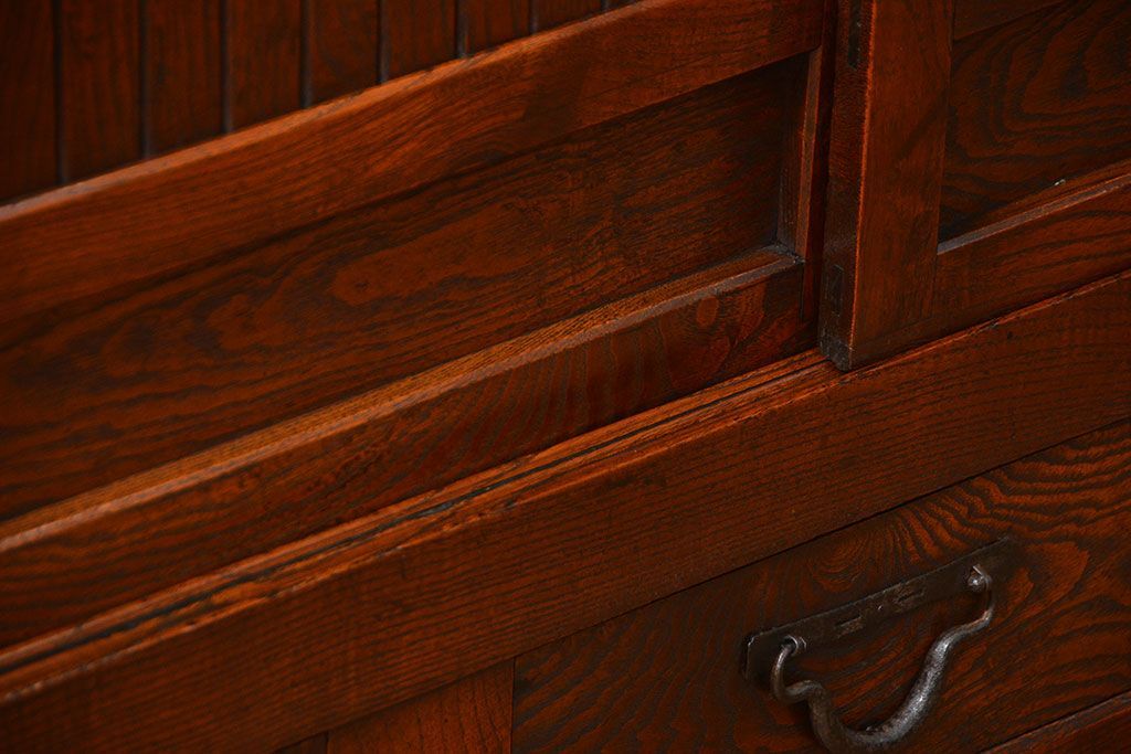 アンティーク家具　古民具・骨董 特別注文造り　希少な前面欅材!五尺水屋箪笥(食器棚、カップボード)