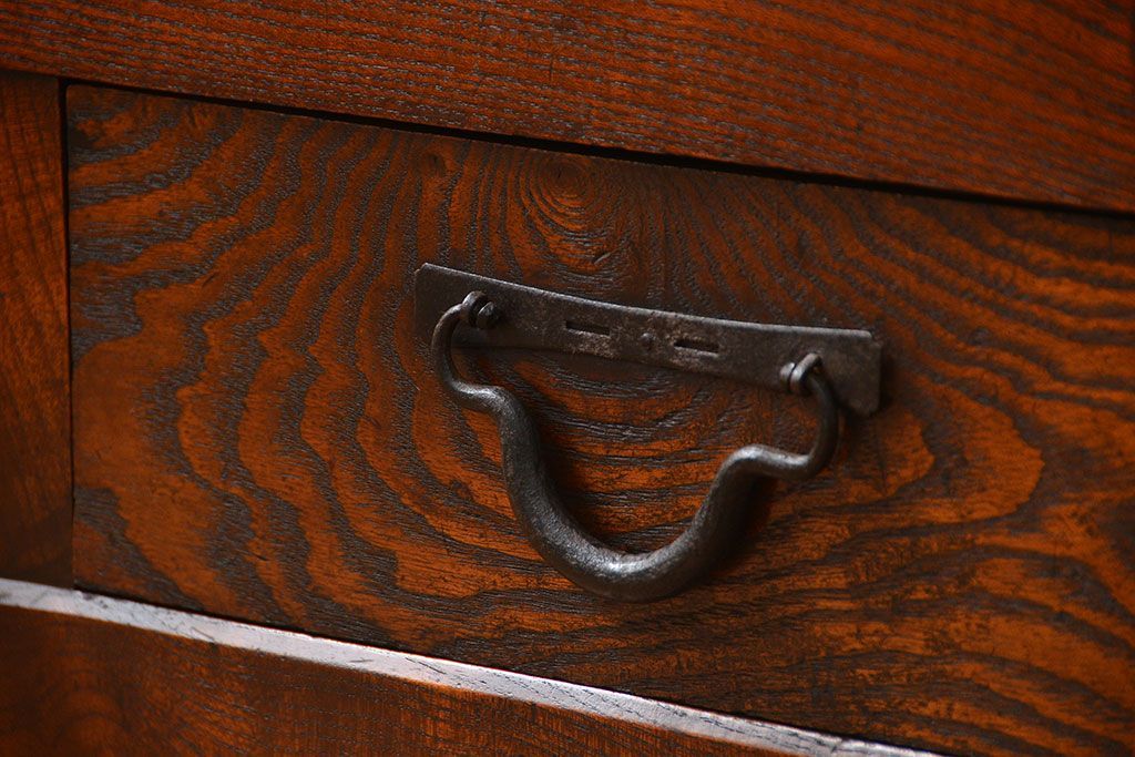 アンティーク家具　古民具・骨董 特別注文造り　希少な前面欅材!五尺水屋箪笥(食器棚、カップボード)