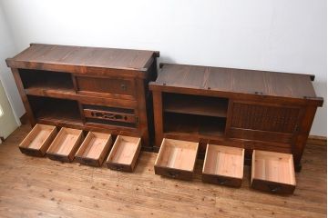 アンティーク家具　古民具・骨董 特別注文造り　希少な前面欅材!五尺水屋箪笥(食器棚、カップボード)