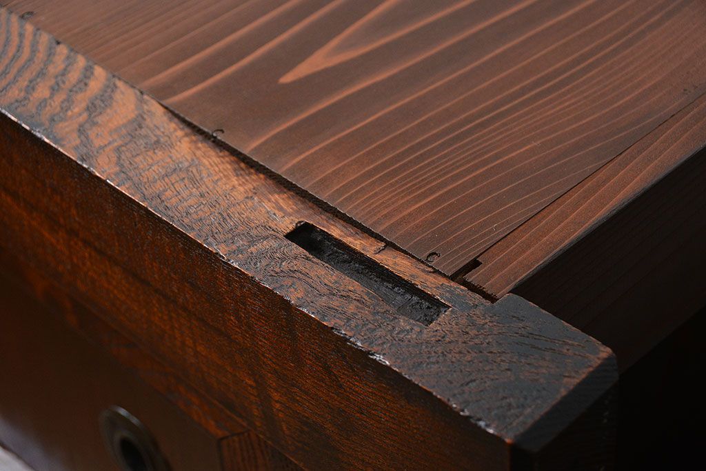 アンティーク家具　古民具・骨董 特別注文造り　希少な前面欅材!五尺水屋箪笥(食器棚、カップボード)