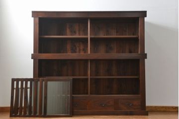 アンティーク家具　古民具・骨董 味わい深い六尺関西収納棚(戸棚、ガラスケース、水屋箪笥)