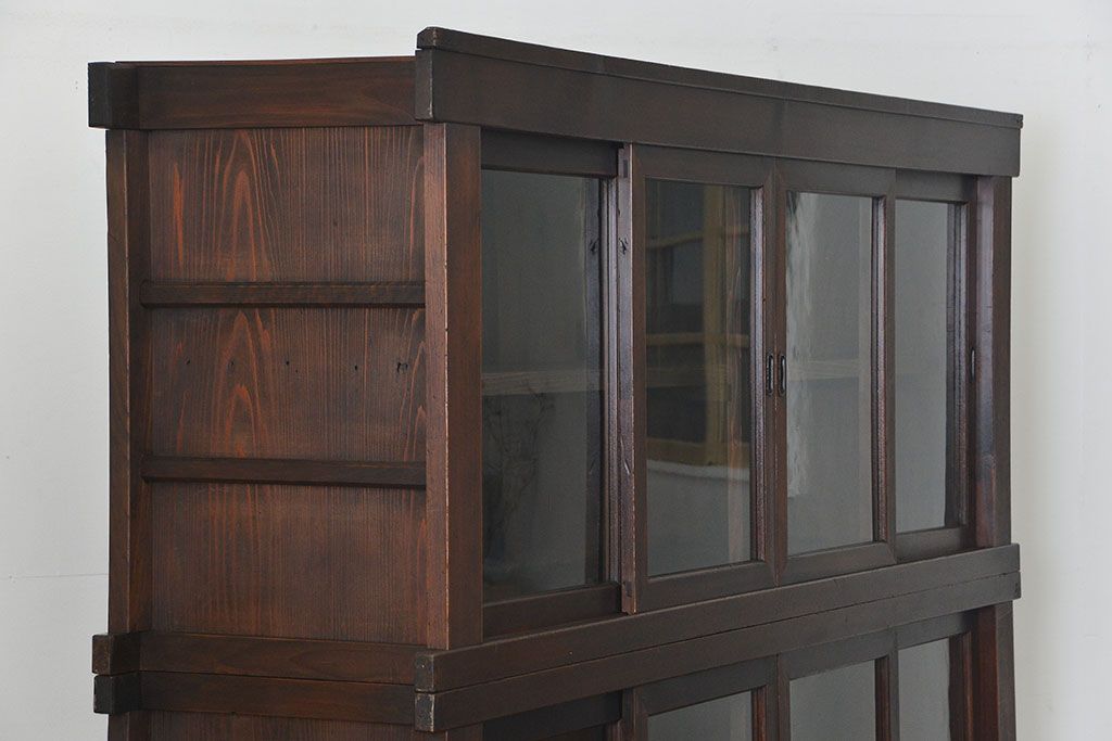 アンティーク家具　古民具・骨董 味わい深い六尺関西収納棚(戸棚、ガラスケース、水屋箪笥)