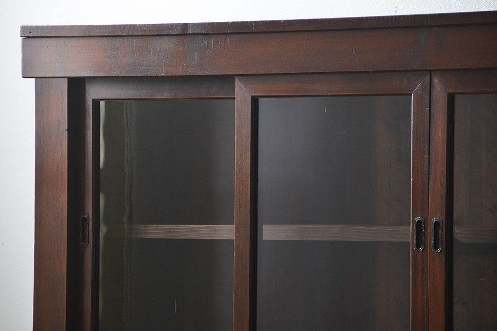 アンティーク家具　古民具・骨董 味わい深い六尺関西収納棚(戸棚、ガラスケース、水屋箪笥)