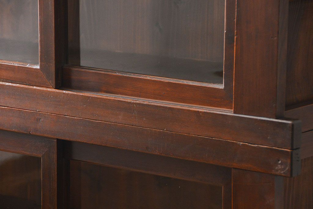 アンティーク家具　古民具・骨董 味わい深い六尺関西収納棚(戸棚、ガラスケース、水屋箪笥)