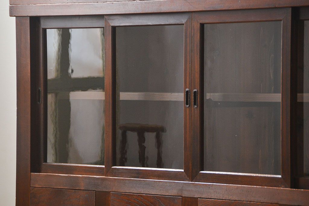 アンティーク家具　古民具・骨董 味わい深い六尺関西収納棚(戸棚、ガラスケース、水屋箪笥)