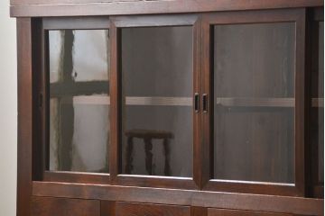 アンティーク家具　古民具・骨董 味わい深い六尺関西収納棚(戸棚、ガラスケース、水屋箪笥)