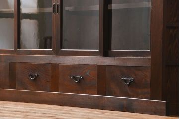 アンティーク家具　古民具・骨董 味わい深い六尺関西収納棚(戸棚、ガラスケース、水屋箪笥)