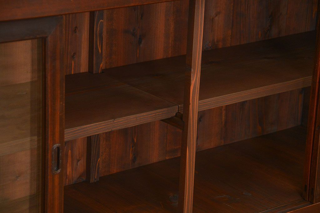 アンティーク家具　古民具・骨董 味わい深い六尺関西収納棚(戸棚、ガラスケース、水屋箪笥)