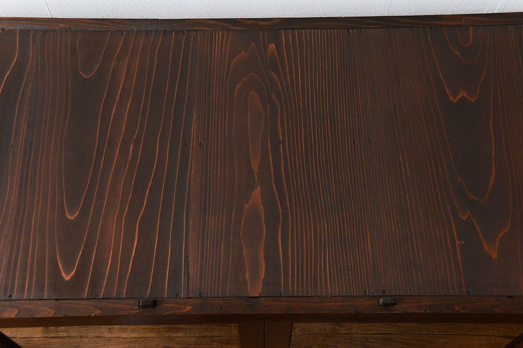 アンティーク家具　古民具・骨董 味わい深い六尺関西収納棚(戸棚、ガラスケース、水屋箪笥)