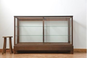 アンティーク家具　アンティーク 古いナラ材の大きなガラスケース(ショーケース、陳列棚)
