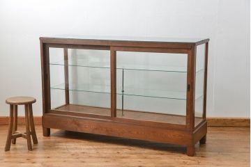 アンティーク家具　アンティーク 古いナラ材の大きなガラスケース(ショーケース、陳列棚)