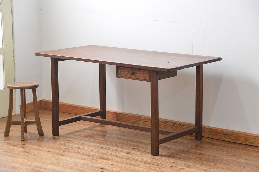 アンティーク家具　アンティーク 古い木のシンプルな作業台(テーブル、机)