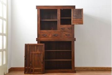 アンティーク家具　古民具・骨董　希少!前面欅材三尺水屋箪笥(食器棚、時代箪笥、収納棚)