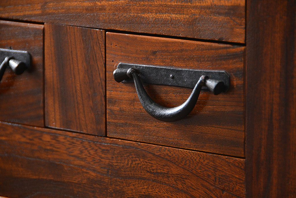 アンティーク家具　古民具・骨董　希少!前面欅材三尺水屋箪笥(食器棚、時代箪笥、収納棚)