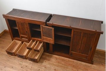 アンティーク家具　古民具・骨董　希少!前面欅材三尺水屋箪笥(食器棚、時代箪笥、収納棚)