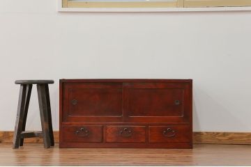 アンティーク家具　アンティーク 前面欅材の味わい深い時代箪笥ローボード(タンス、収納棚)