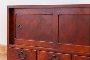 アンティーク家具　アンティーク 前面欅材の味わい深い時代箪笥ローボード(タンス、収納棚)